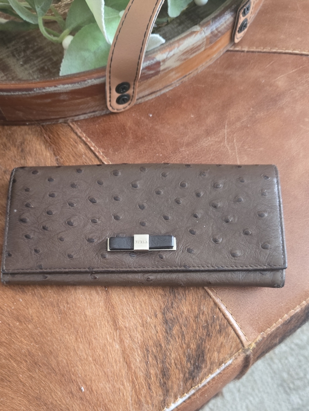 Furla Dark Brown Ostrich Leather Wallet